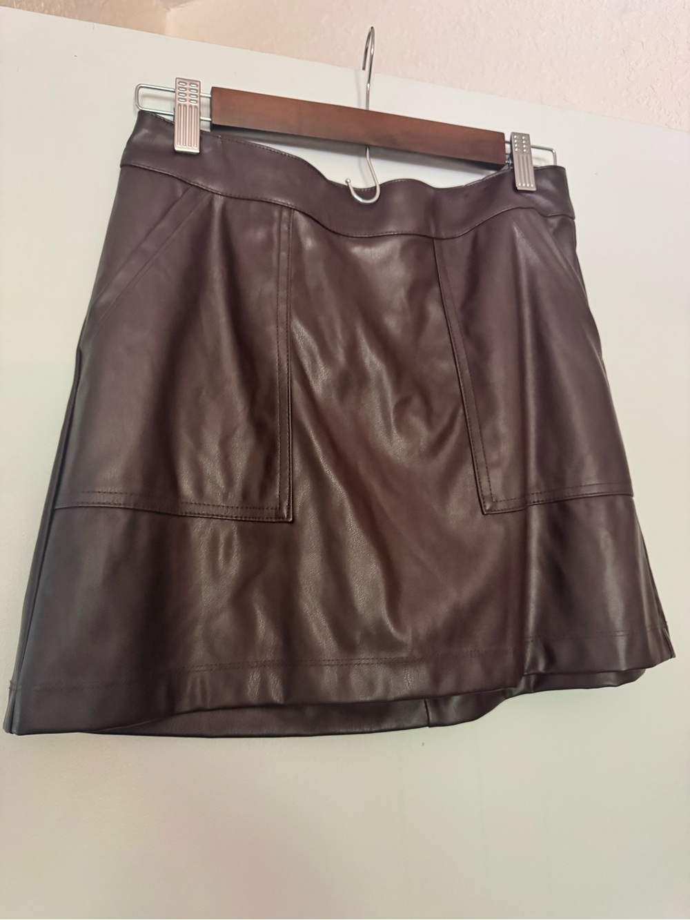 a new day Brown Faux Leather A-Line Mini Skirt